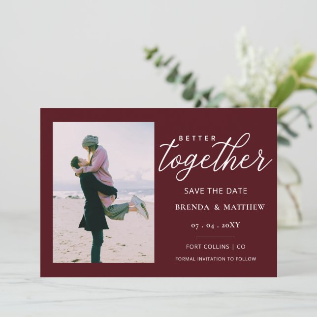 Script Better Together Minimal Simple Photo Save The Date (Standing Front)