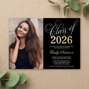 Script Black 2026 Photo Graduation Party Gold