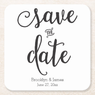 Script Black And White Save The Date Coasters