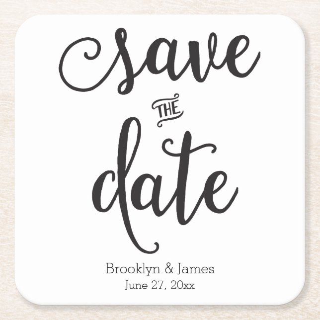 Script Black And White Save The Date Coasters (Front)
