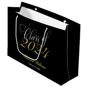 Script Black Gold Class of 2024 Graduation Large Gift Bag