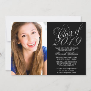 Script Black Silver Photo Graduation Announcement