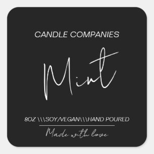 Script Black Soy Vegan Candle Maker Business Square Sticker