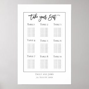 Script Black Typography/border Seating Plan Poster