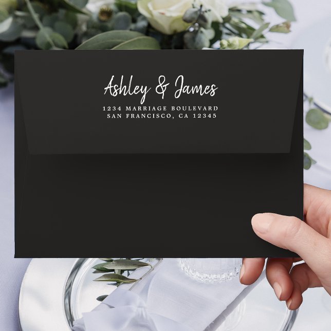 Script Black Wedding Return Address Envelope (Creator Uploaded)