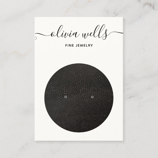 Script Black White Earring Display Business Card (Front)