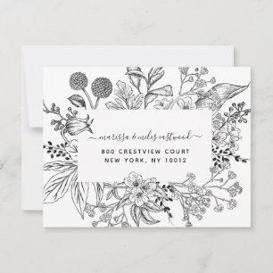 Script Black White Floral Botanical Personalized N Card