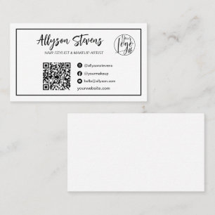 Script black white hair makeup photo logo qr code business card