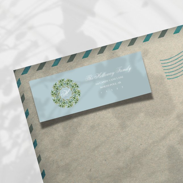 Script bleu Monogramme Wave Holiday Adresse de ret (Send holiday greetings with a classic touch! )