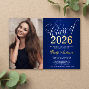 Script Blue 2026 Photo Graduation Party Gold