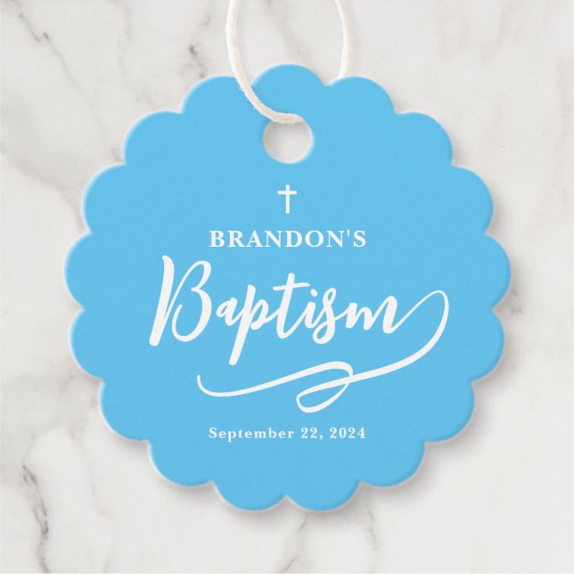 Script Blue Boy Baptism Favour Tags (Front)