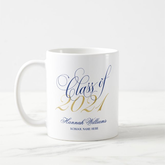 Script Blue Gold Class of 2021 Graduation Coffee Mug (Left)