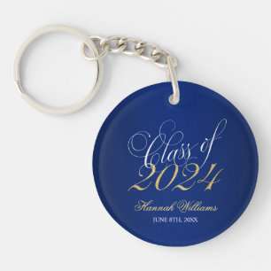 Script Blue Gold Class of 2024 Graduation Keychain