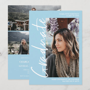 Script blue graduate photo graduation Invitation