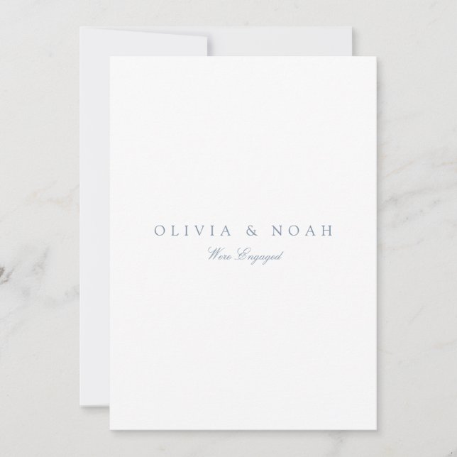 Script Blue & White Engagement Announcement Card (Front)