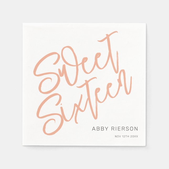 Script Blush Sweet Sixteen Custom Name Napkin (Front)