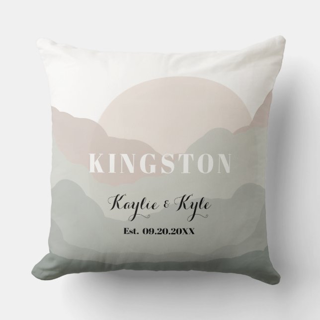 Script Boho Watercolor Mountain Keepsake Pillow (Front)