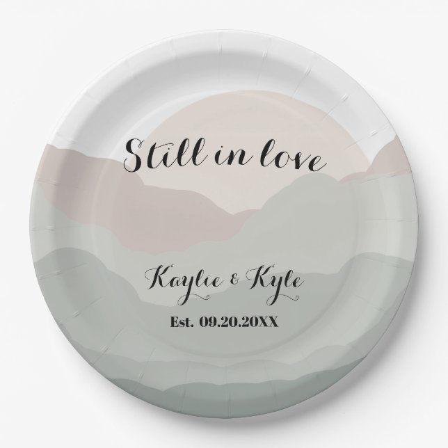 Script Boho Watercolor Mountain Paper Plate (Front)