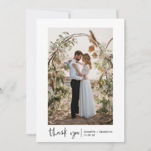 Script Boho Wedding Photo Thank you  Card