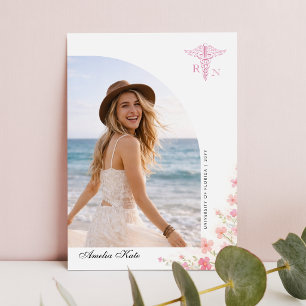 Script Bow Floral Photo RN Graduation Thank You Postcard