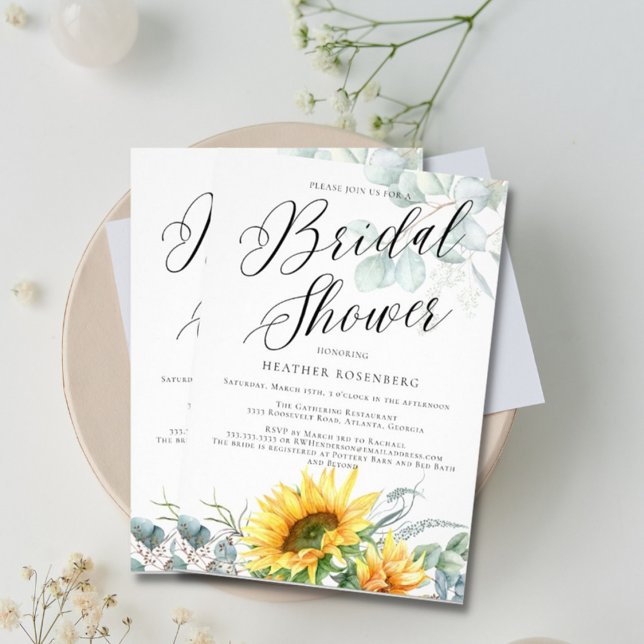 Script Bridal Shower Elegant Sunflower Eucalyptus Invitation (Creator Uploaded)