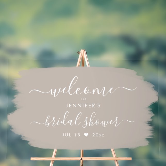 Script Bridal Shower Welcome Paint Beige Acrylic Sign (Neutral)