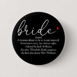Script Bride Definition, Bridal Shower, Wedding 2 Inch Round Button