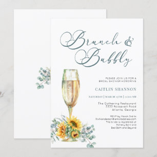 Script Brunch and Bubbly Sunflower Bridal Shower  Invitation