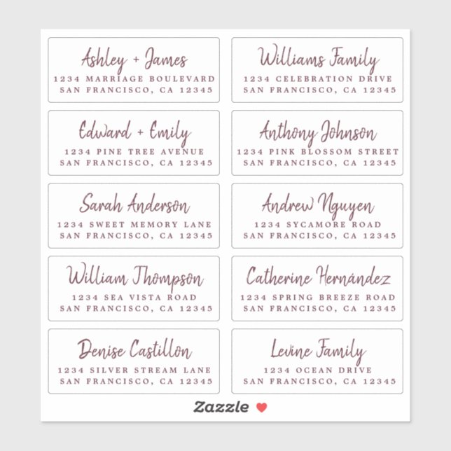 Script Burgundy Wedding Guest Address Labels (Sheet)
