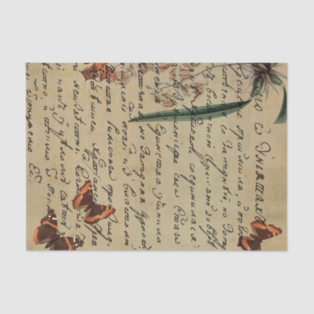 Script Butterfly Vintage Decoupage Tissue Paper (Front)
