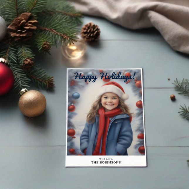 Script Caligraphie Happy Happy Holiday Carte photo (Holiday greetings card)