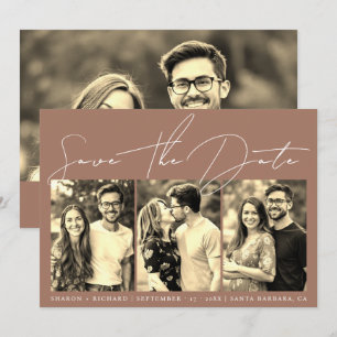 Script calligraphy 3 sepia photo collage mocha  save the date