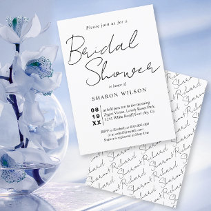 Script calligraphy black and white Bridal shower Invitation
