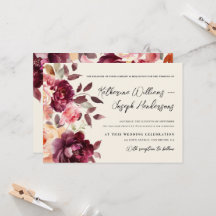 Script calligraphy Bouquet Floral Burgundy Wedding