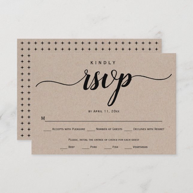 Script calligraphy kraft paper rustic wedding RSVP card (Front/Back)