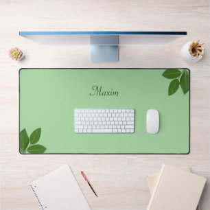 Script Calligraphy & Laurel Leaves on Lime Green Desk Mat