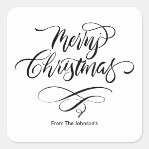 Script Calligraphy Merry Christmas  Square Sticker
