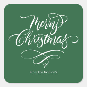 Script Calligraphy Merry Christmas  Square Sticker