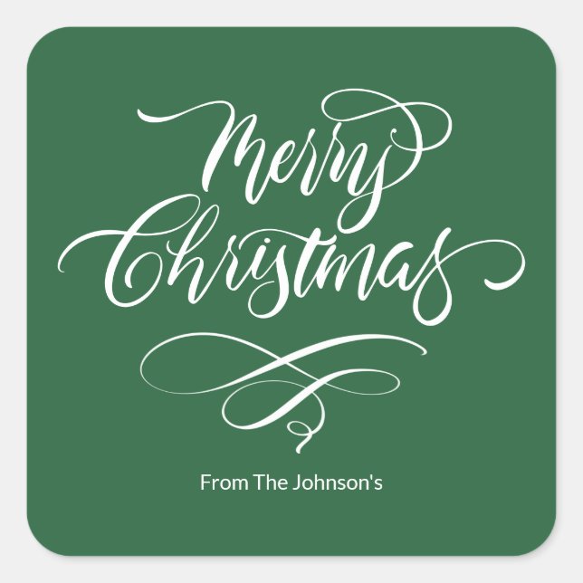 Script Calligraphy Merry Christmas  Square Sticker (Front)