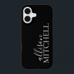 Script Calligraphy Minimalist Black iPhone 16 Case<br><div class="desc">Minimalist case features name combining script calligraphy with chic serif font.</div>