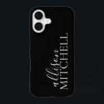 Script Calligraphy Minimalist Black iPhone 16 Case<br><div class="desc">Minimalist case features name combining script calligraphy with chic serif font.</div>
