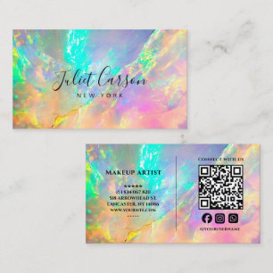 Script Calligraphy Opal Stone QR Code Business Card
