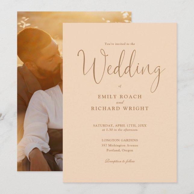 Script Calligraphy Photo Soft Peach Wedding Invitation (Front/Back)
