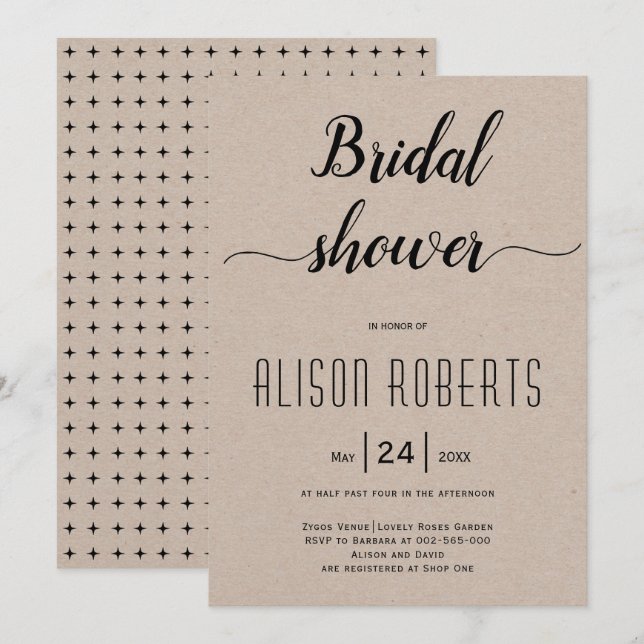 Script calligraphy rustic wedding bridal shower invitation (Front/Back)
