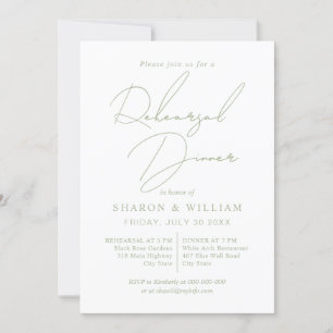 Script calligraphy sage green Rehearsal Dinner Invitation