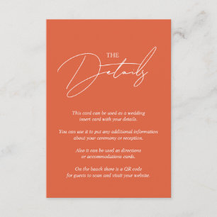 Script calligraphy Verona sunset orange QR wedding Enclosure Card