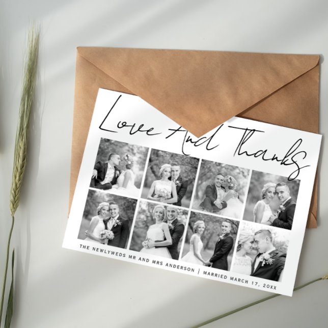 Script calligraphy wedding Thank You photo collage Card (Creator Uploaded)