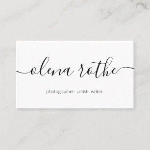 Script Calligraphy, White Modern Professional  Bus Business Card