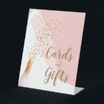 Script Cards and Gifts Blush Pink Bridal Shower Pedestal Sign<br><div class="desc">Create signs for your bridal shower with this design that features a bride in her gown and veil holding a pink sparkling wine glass, bottle and a spray of confetti and the word "CARDS and GIFTS" or any wording you need for your event. We show the background colour of blush...</div>
