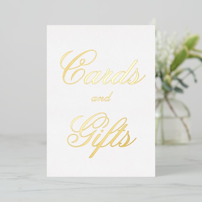 Script Cards and Gifts Foil Table Sign 5x7 (Standing Front)